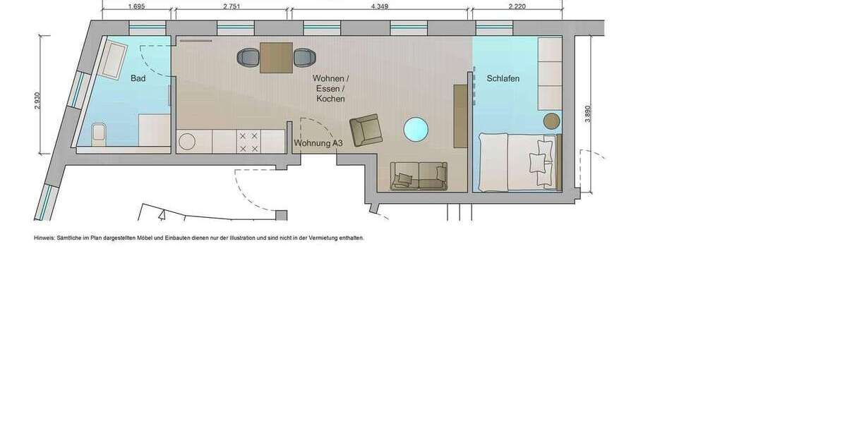 Etagenwohnung Mannheim Hochstätt - 1 Zimmer, 38 m&sup2;, 540&euro; | Angebot:27320290